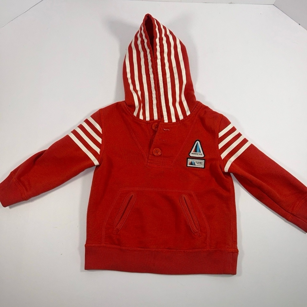OshKosh Genuine Kids Hoodie Kids Size 3T Red Striped Kangaroo‎ Pocket Adventure